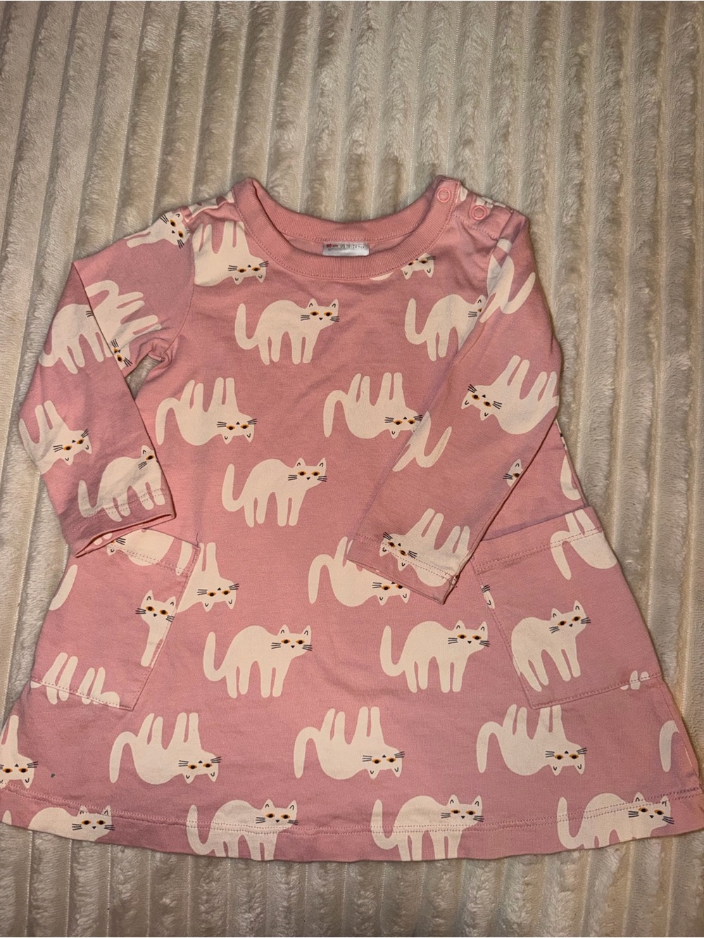 Hanna Andersson Pink Long-Sleeve Cat Print Dress 18-24 months